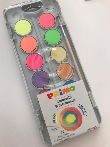 Paleta de acuarelas metalizadas y fluorescentes de 12 colores